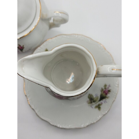 Royal Sealy Moss Rose China Mini Teapot, Creamer & Sugar w/Lid Made in Japan - Picture 7 of 16